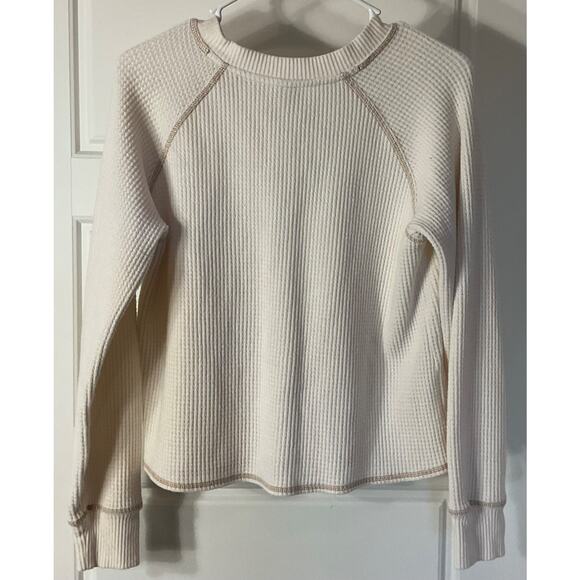 Old Navy Beige W/Brown Stitching Ribbed Longsleeve Cropped Top M - Picture 3 of 6